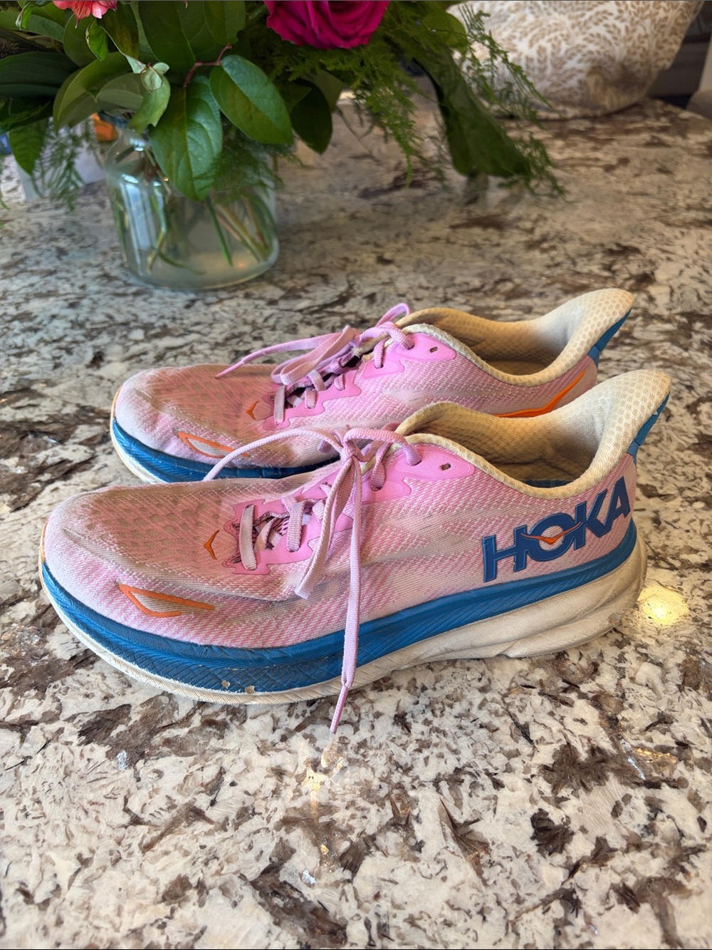 Hoka Women's Pink Running Shoes with Blue Accents size 10